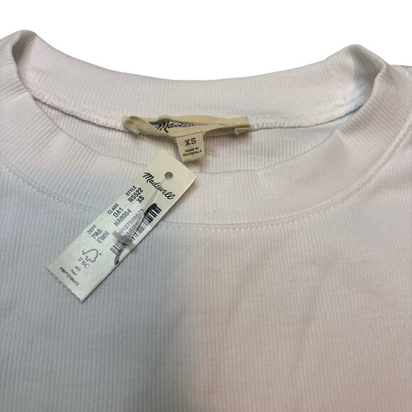 Madewell White Ribbed Cotton Crewneck Tee XS NWT Slim Fit Classic Top - Picture 8 of 9